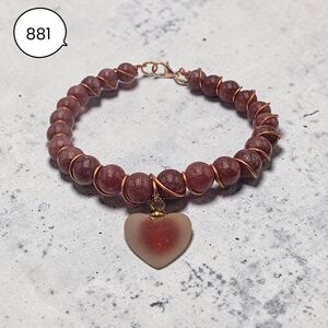 Handmade Strawberry Quartz Bracelet with Heart Charm – Cute Gift Jewelry